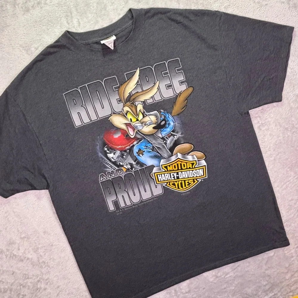Harley-Davidson Men T-Shirt 2XL Gray Looney Tunes Wile E Coyote Taz Doug's SC